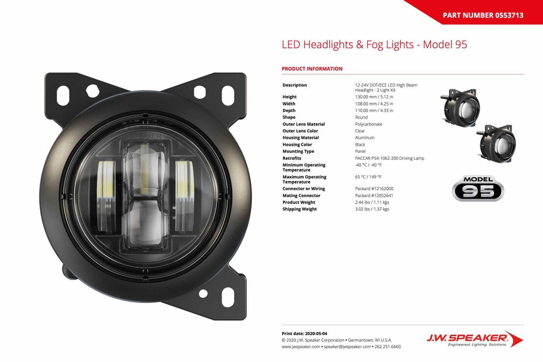JW Speaker Model 95 90mm DropIn LED Fog Lights HR SWGPCK14